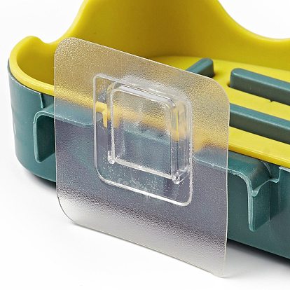 Plastic Wall Mounted Self Draining Soap Boxes, with Adhesive Silicone Hanger, for Bathroom, Shower, Rectangle