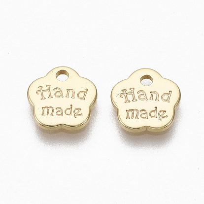 Brass Charms, Nickel Free, Flower, with Words Handmade, Real 18K Gold Plated