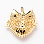 Rack Plating Brass Hollow Kitten Cage Pendants, for Chime Ball Pendant Necklaces Making, Cat Heat Shape, 32.5x32.5x17mm, Hole: 9x3.5mm
