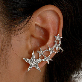 Sparkling Five-pointed Star Ear Cuff Earrings for Women - Fashionable and Unique Design with Rhinestone Embellishments