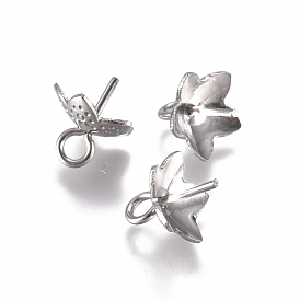 201 Stainless Steel Cup Peg Bails Charms, for Half Drilled Beads, Flower