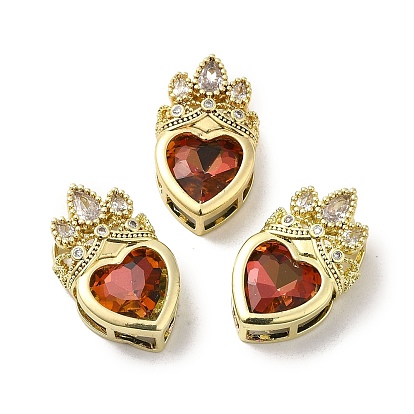 Rack Plating Brass Cubic Zirconia Pendants, with Resin, Long-Lasting Plated, Lead Free & Cadmium Free, Real 18K Gold Plated, Heart
