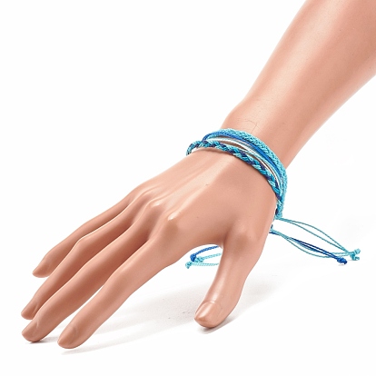3 pcs 3 ensembles de bracelets tressés en polyester ciré de style, bracelets cordon multi-chaînes pour femmes