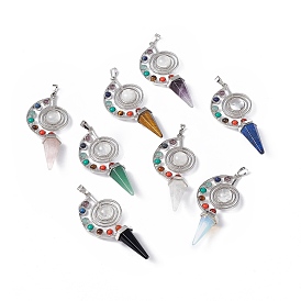 7 Chakra Gemstone Big Pendants, Faceted Cone Charms, with Platinum Tone Brass Findings