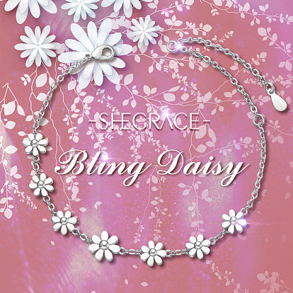 SHEGRACE Brass Link Bracelets, with Cable Chains, Daisy