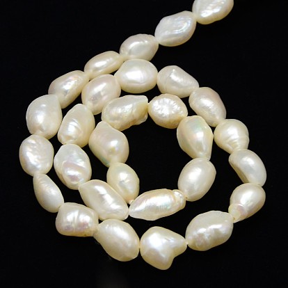 Brins de perles de culture d'eau douce naturelles, deux faces polies, 9~10mm, Trou: 0.8~1mm, Environ 32 pcs/chapelet, 13.77 pouces ~14.17 pouces
