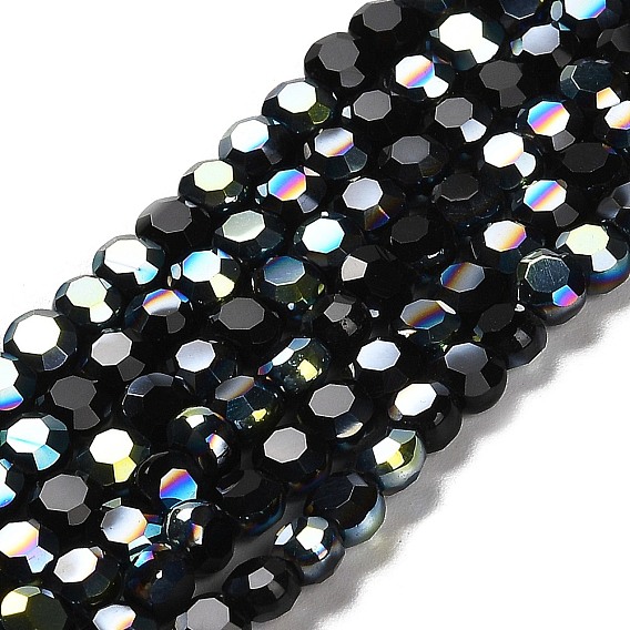 Electroplate Glass Beads Strands, Half Plated, Faceted, Flat Round