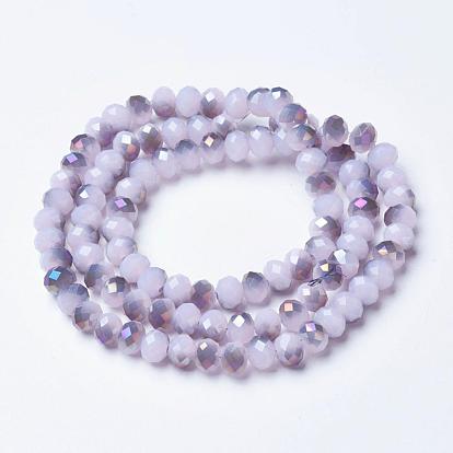 Electroplate Glass Beads Strands, Imitation Jade, Half Purple Plated, Faceted, Rondelle