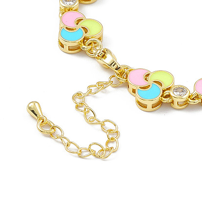 Colorful Enamel Windwill & Cubic Zirconia Link Chain Bracelet, Brass Jewelry for Women