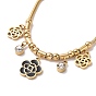 Bracelet à breloques fleur en cristal, strass et émail avec chaînes serpent, placage ionique (ip) 304 bijoux en acier inoxydable pour femmes