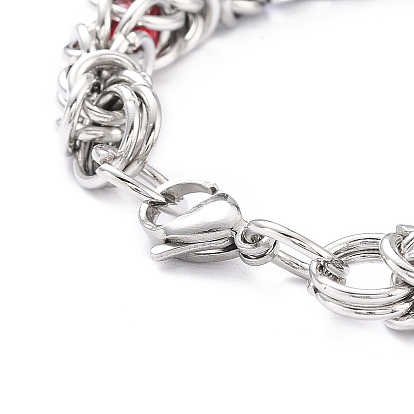 304 pulsera de cadena bizantina de acero inoxidable para niña mujer, pulseras redondas de cuentas de vidrio