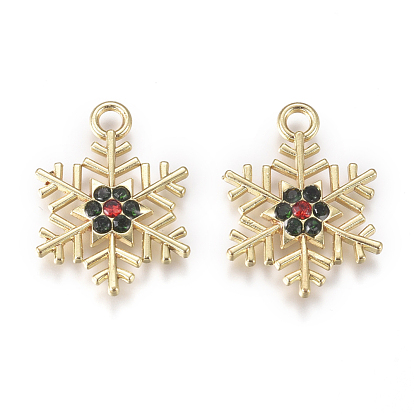 Golden Plated Alloy Pendants, with Rhinestone, Snowflake, for Christmas