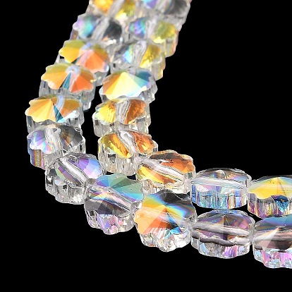 Electroplate transparentes cuentas de vidrio hebras, arco iris chapado, facetados, flor