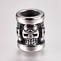 304 Stainless Steel Beads, Column with Skull, Large Hole Beads