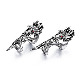 Dragon Armour Alloy Full Finger Ring with Rhinestone, Double Loop Gothic Punk Ring for Men Women, Cadmium Free & Lead Free, Antique Silver