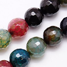 Natural Crackle Agate Beads Strands, Dyed, Faceted, Round, Colorful
