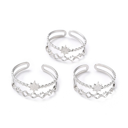 Ion Plating(IP) 304 Stainless Steel Finger Rings, Cuff Rings, Long-Lasting Plated, Star