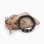 Bracelets extensibles en perles de lave naturelle, avec 304 accessoire en acier inoxydable, croix