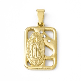 304 Stainless Steel Pendants, with Crystal Rhinestone, Rectangle with Virgin Mary