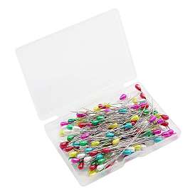 100Pcs Plastic Teardrop Head Straight Iron Pins, Sewing Positioning Pins, for Dressmaker, Sewing Projects, and DIY Jewelry Decoration, with Rectangle Clear PET Box, Mixed Color