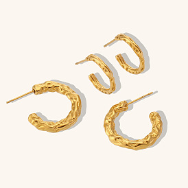 Minimalist Luxury Earrings - Gold Plated Stainless Steel Irregular Surface C-shaped Ear Hoops