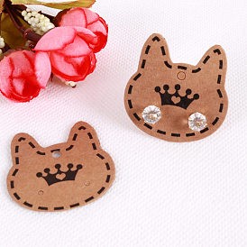 Kraft Paper Display Cards, for Earring, Cat with Crown Pattern