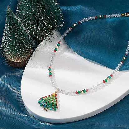 Colliers de perles de verre, Collier pendentif arbre de Noël tressé en perles de mer pour femme