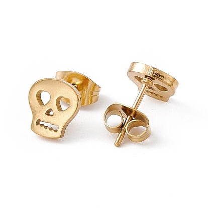 304 Stainless Steel Tiny Hollow Out Skull Stud Earrings for Women