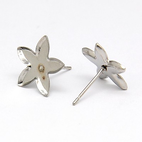 304 Stainless Steel Stud Earring Findings, Earring Posts, Flower, 13x13x1mm, Pin: 0.6mm