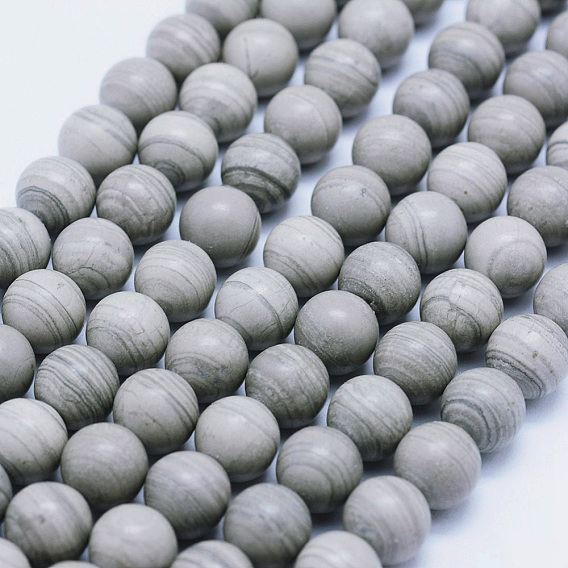 Línea de plata natural hebras de perlas de jaspe, rondo