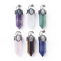 Natural Gemstone Big Pendants, Pointed Pendant, with Brass Findings and Oval Natural Labradorite Cabochons, Faceted, Bullet