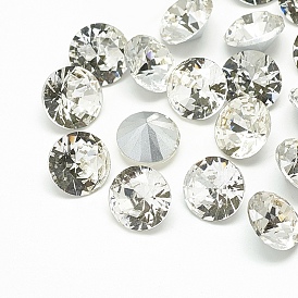 Pointed Back Glass Rhinestone Cabochons, Back Plated, Faceted, Diamond