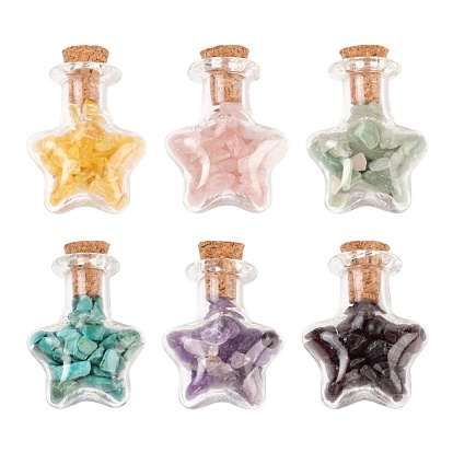 Kit de fabricación de bricolaje de botella de deseo de estrella, Incluye cuentas de piedras naturales mezcladas y botella de vidrio con forma de estrella.