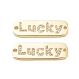 Brass Micro Pave Cubic Zirconia Links, Long-Lasting Plated, Rectangle with Words Lucky, Clear
