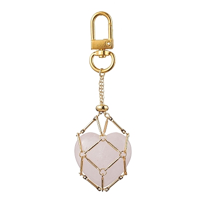 Brass Macrame Pouch Empty Stone Holder Pendant Decoration, with Alloy Swivel Clasps