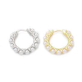 Plastic Imitation Pearl Beaded Hoop Earrings, Rack Plating Brass Jewelry for Women, Cadmium Free & Lead Free