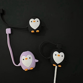 Penguin Design Cartoon Cable Protector, PVC Phone Cable Protector with Dustproof Cap