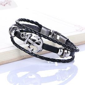 Stylish Alloy Anchor Leather Bracelet for Men and Women