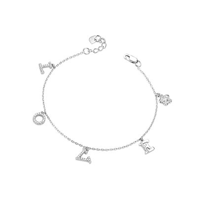 TINYSAND Valentine's Day Gift 925 Sterling Silver Cubic Zirconia LOVE Charm Bracelet, 189.2mm