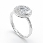 925 Sterling Silver Finger Ring Components, For Half Drilled Beads, with Cubic Zirconia, Flat Round, Clear