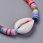 Eco-Friendly Handmade Polymer Clay Heishi Beads Kids Braided Bracelets, with Cowrie Shell Beads and Nylon Cord