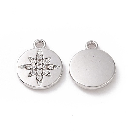 Alloy Charms, with Crystal Rhinestone, Flat Round with Star
