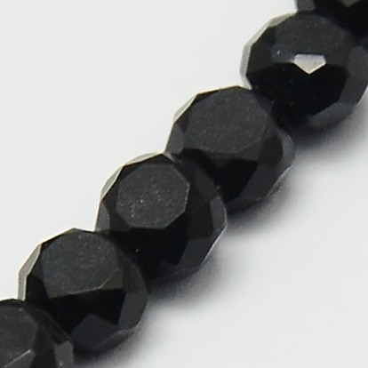 Faceted Flat Round Frosted Crystal Glass Beads Strands, 4x3mm, Hole: 1mm, about 99pcs/strand, 13.9 inch