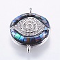 Brass Micro Pave Cubic Zirconia Links, with Abalone Shell/Paua Shell, Evil Eye