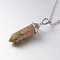 Brass Gemstone Bullet Pendant Necklaces, with 316 Surgical Stainless Steel Cable Chains and Brass Lobster Claw Clasps, 18.1 inch