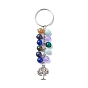Natural Gemstone Keychain, Tree of Life Alloy Charm Keychain, with 304 Stainless Steel Split Key Rings