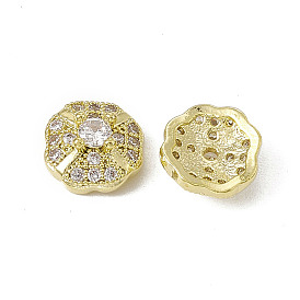 Brass Pave Clear Cubic Zirconia Cabochons, Nail Art Decoration Accessories, with Glass Rhinestone, Four Leaf Clover