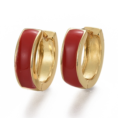 Brass Huggie Hoop Earrings, with Enamel, Long-Lasting Plated, Real 18K Gold Plated, Ring