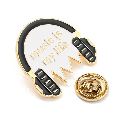 Music Theme Headphone/Earphone/Vinyl Record Enamel Pins, Light Gold Alloy Badge for Women
