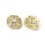 Brass Pave Clear Cubic Zirconia Cabochons, Nail Art Decoration Accessories, with Glass Rhinestone, Four Leaf Clover